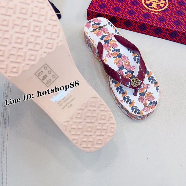 TORY BURCH2021年夏季新款女款坡跟人字拖TB官方春夏季主打款女士人字拖 dx2361